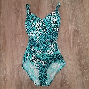 RUCHED LEOPARD PRINT JANTZEN SWIMSUIT